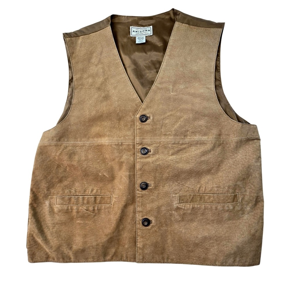Arizona Jean Company Vest Mens M Brown Suede‎ Lined Pockets Button Biker